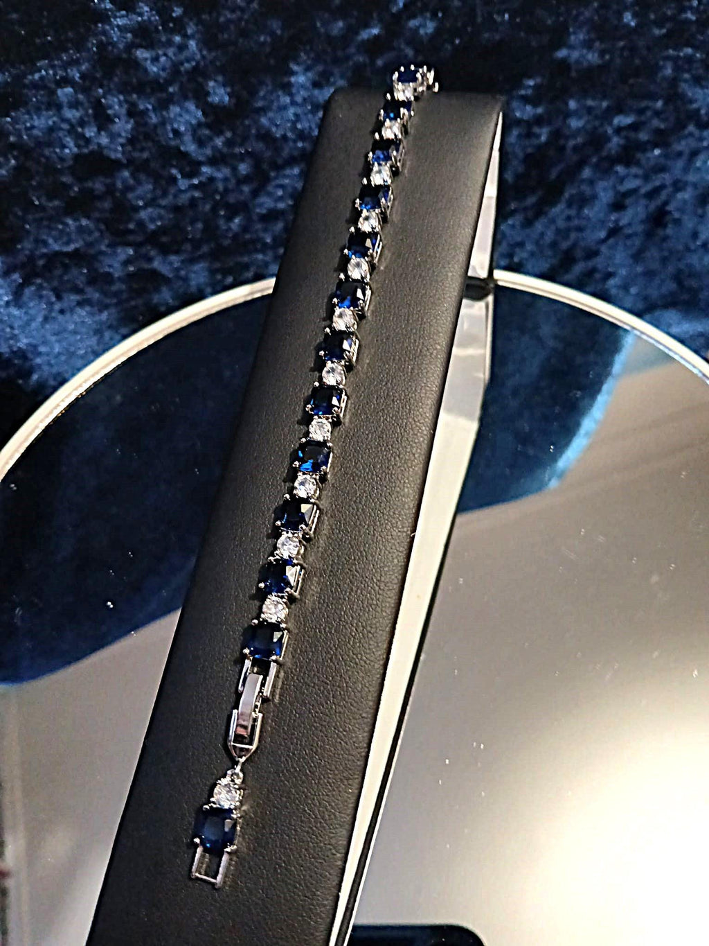 Sapphire Blue Crystal Bracelet: Silver Bridal Wristlet