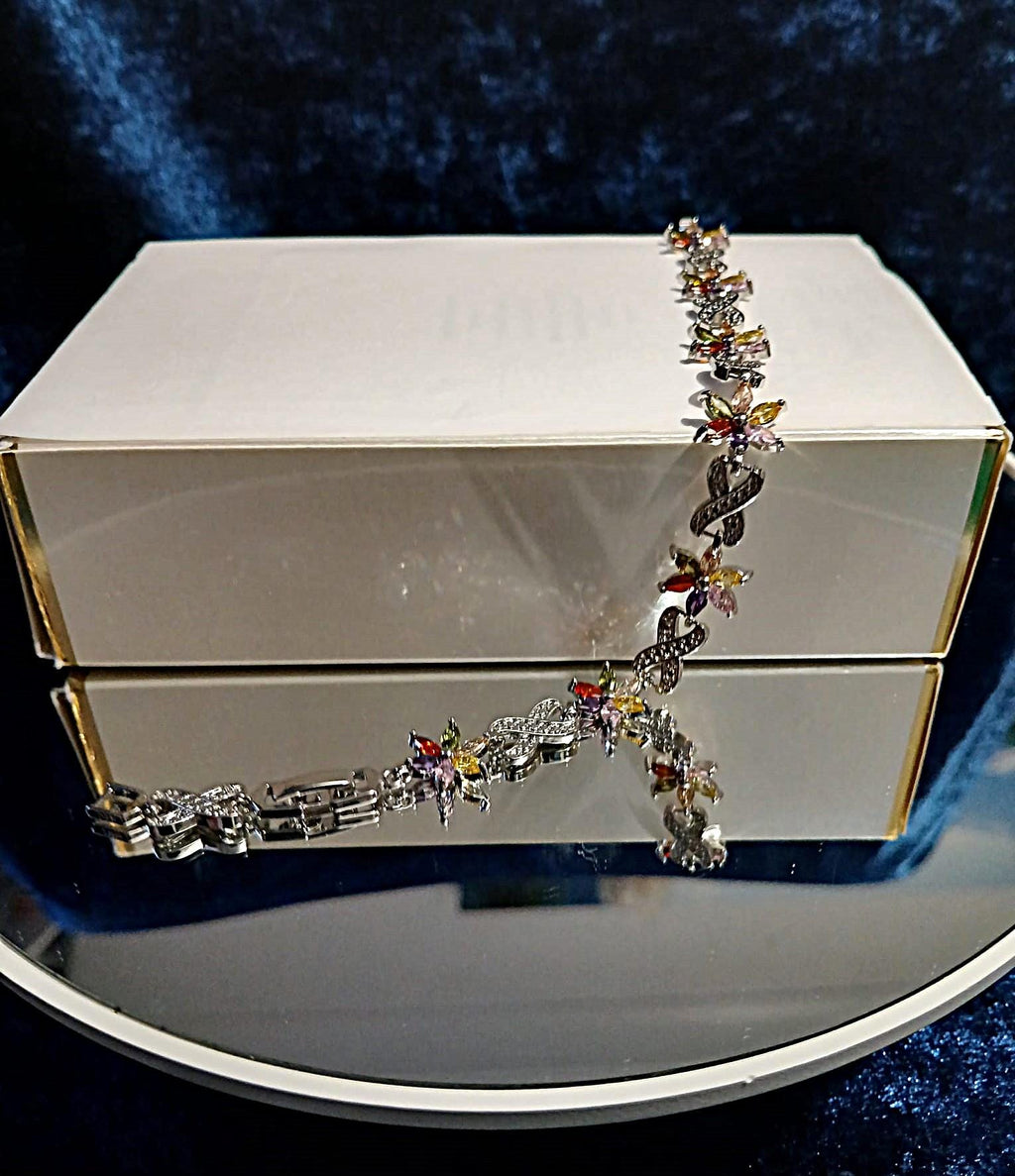 Floral Multicolour Bracelet: Silver Setting, Formal Jewelry