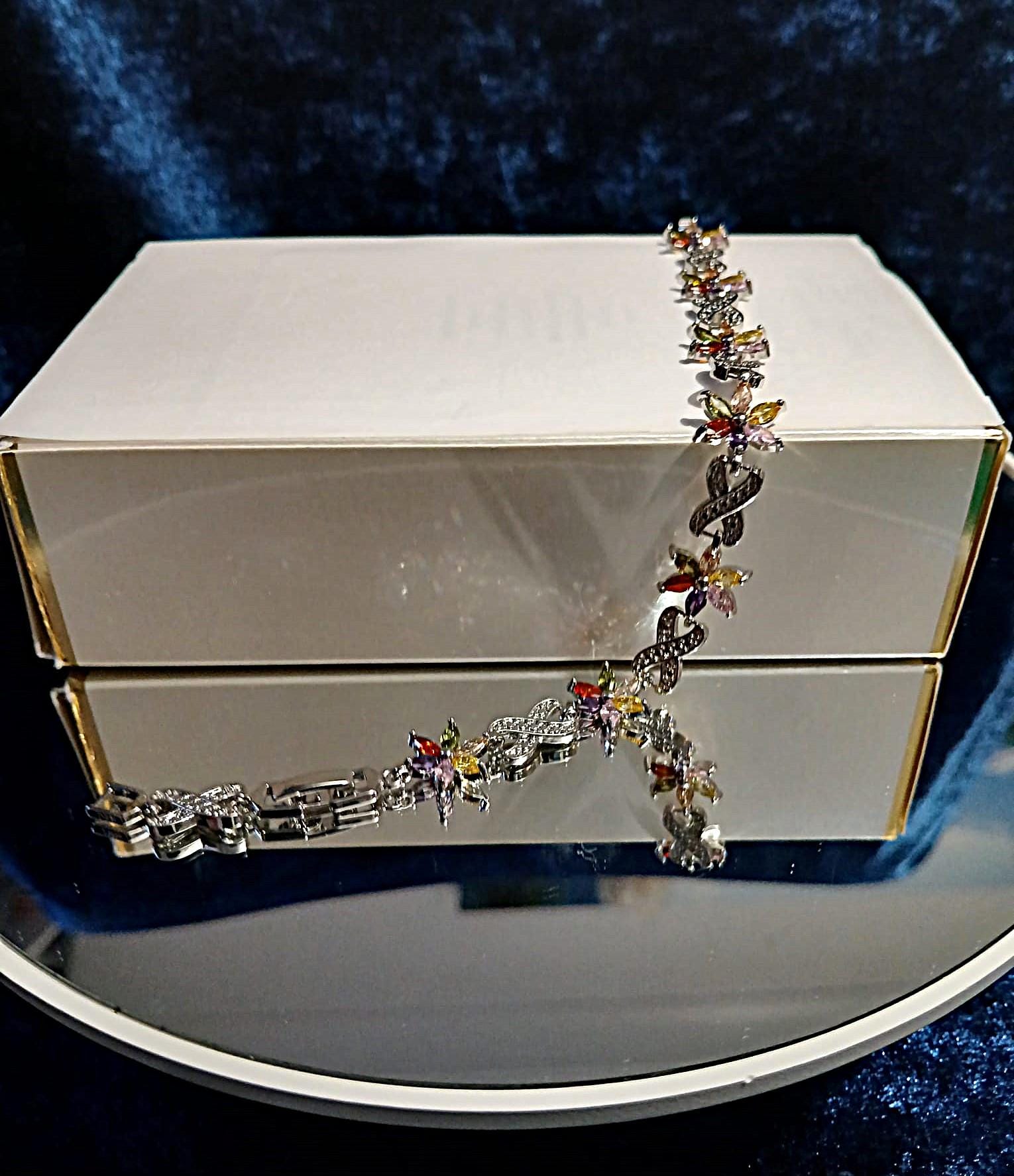 Floral Multicolour Bracelet: Silver Setting, Formal Jewelry