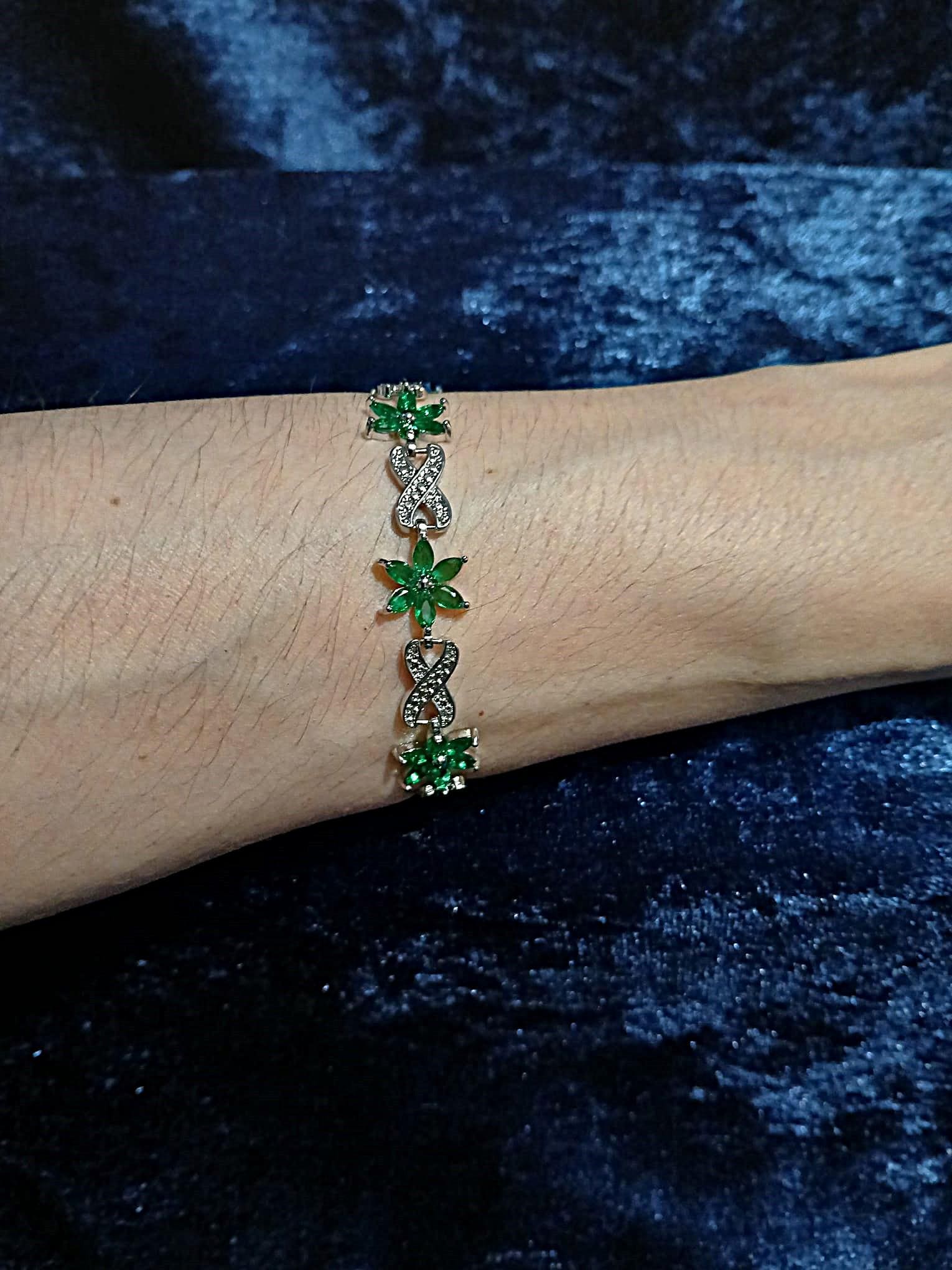 Emerald Green Floral Bracelet: Silver Setting, Formal Jewelry