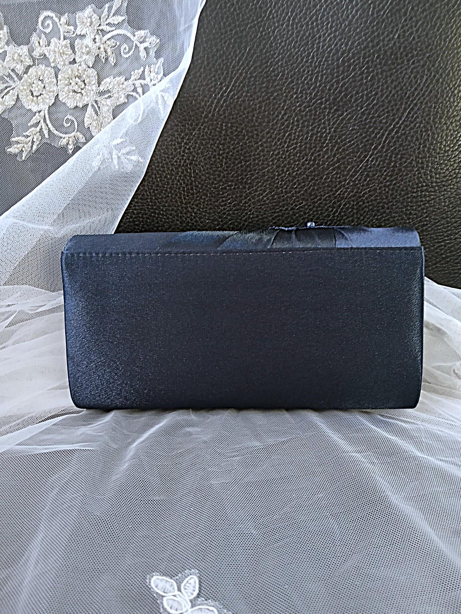 Bestseller! Navy Blue Satin Clutch Bag: Floral Wedding Handbag with Chain