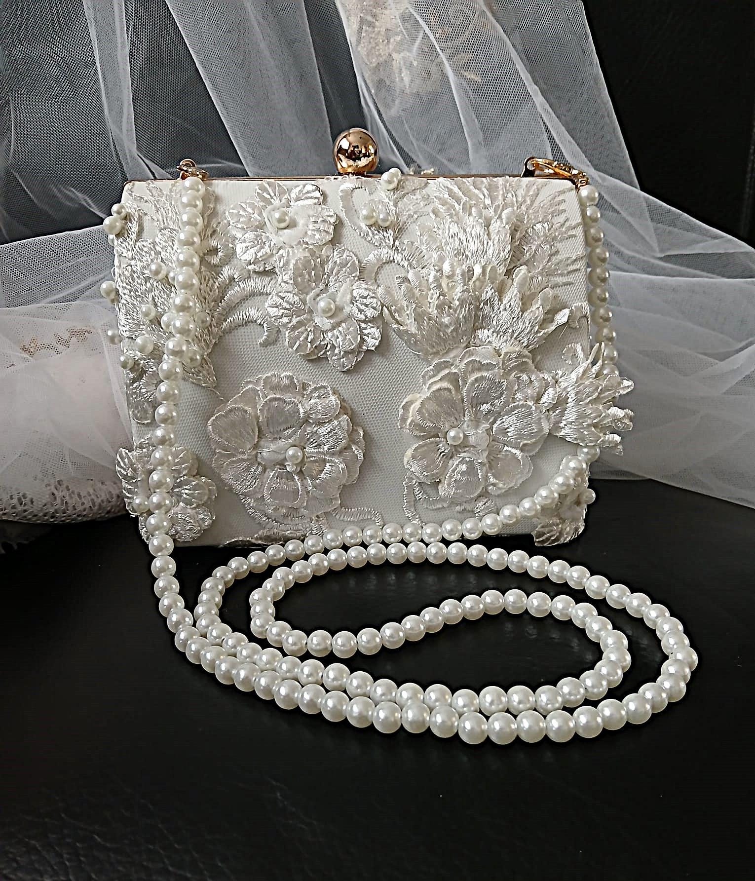 Ivory Lace Wedding Shoes with Clips & Matching Bag: Bridal Footwear Set