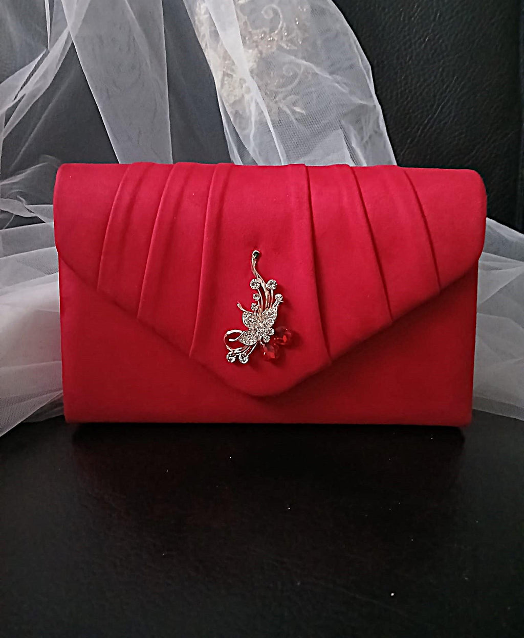 Red Glitter Wedding Shoes with Clips & Matching Clutch