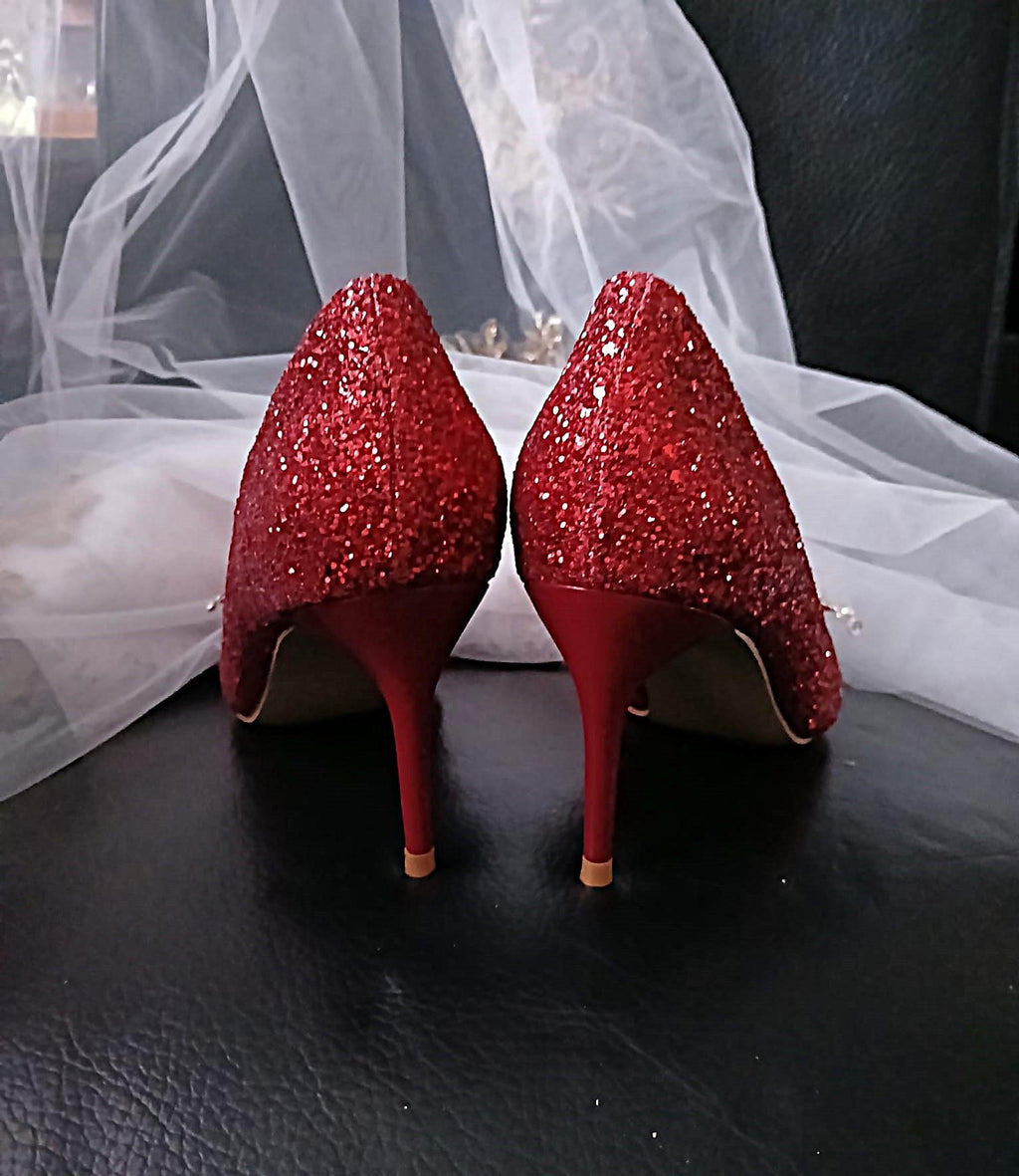 Red Glitter Wedding Shoes with Clips & Matching Clutch