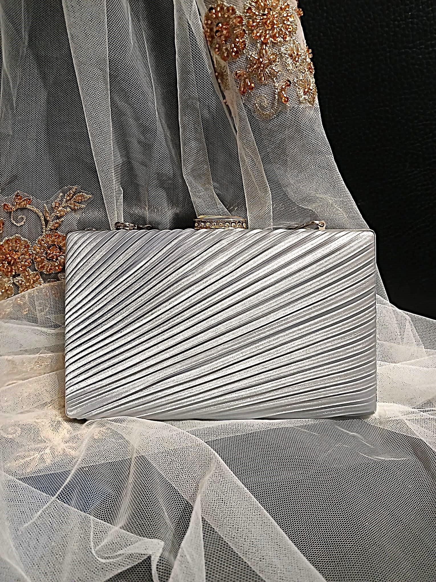 Silver Grey Silk Evening Clutch: Bridal Wedding Handbag
