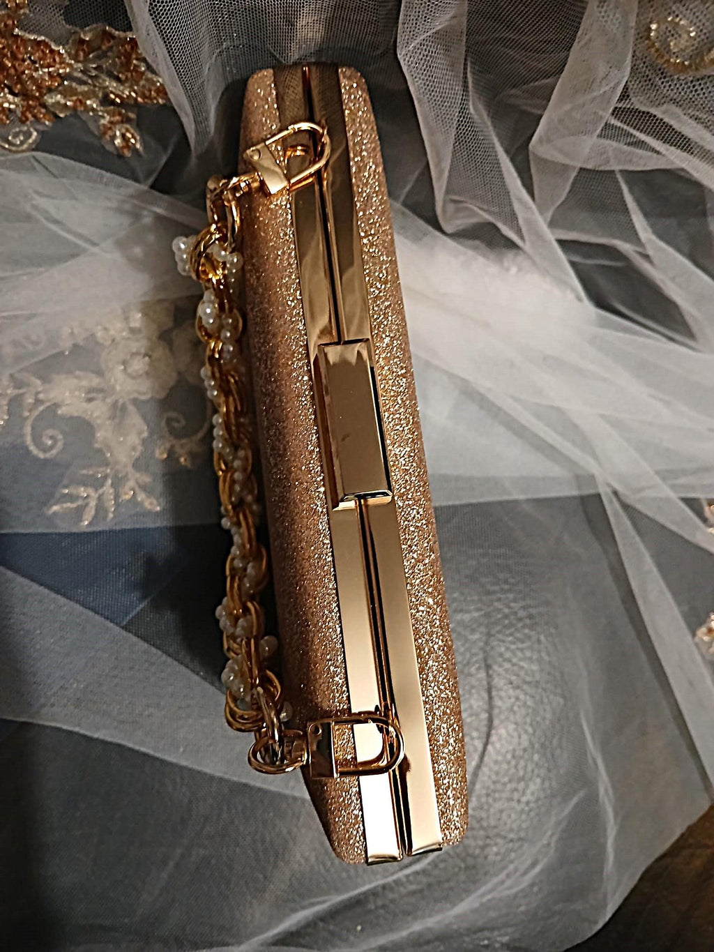 Champagne Glitter Evening Clutch: Bridal Wedding Handbag