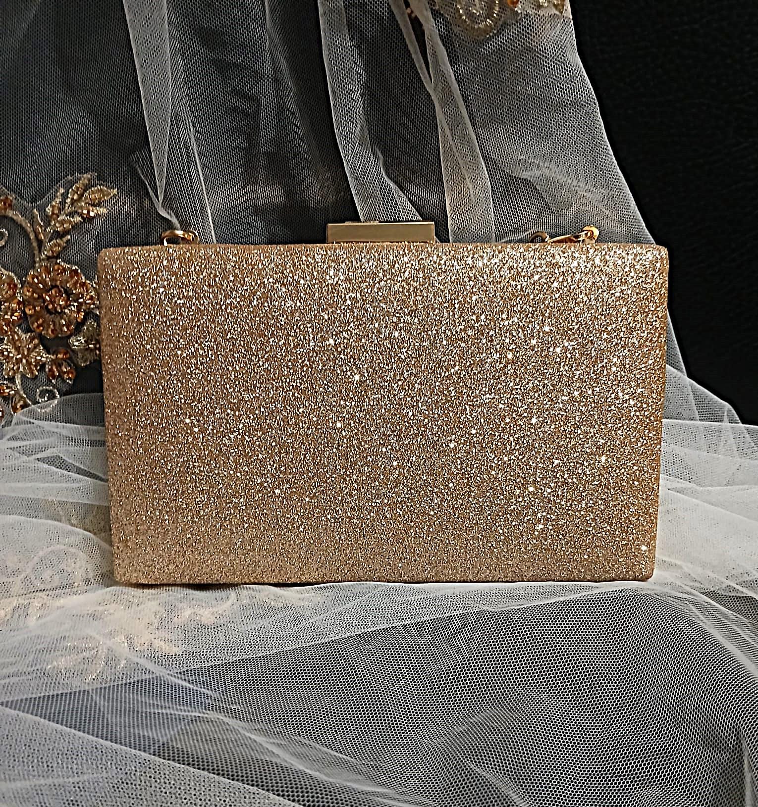 Champagne Glitter Evening Clutch: Bridal Wedding Handbag