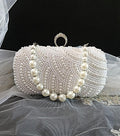 White Pearl Bridal Clutch,Wedding Purse With Silver Hardware,Handbag For Bride Or Bridesmaid
