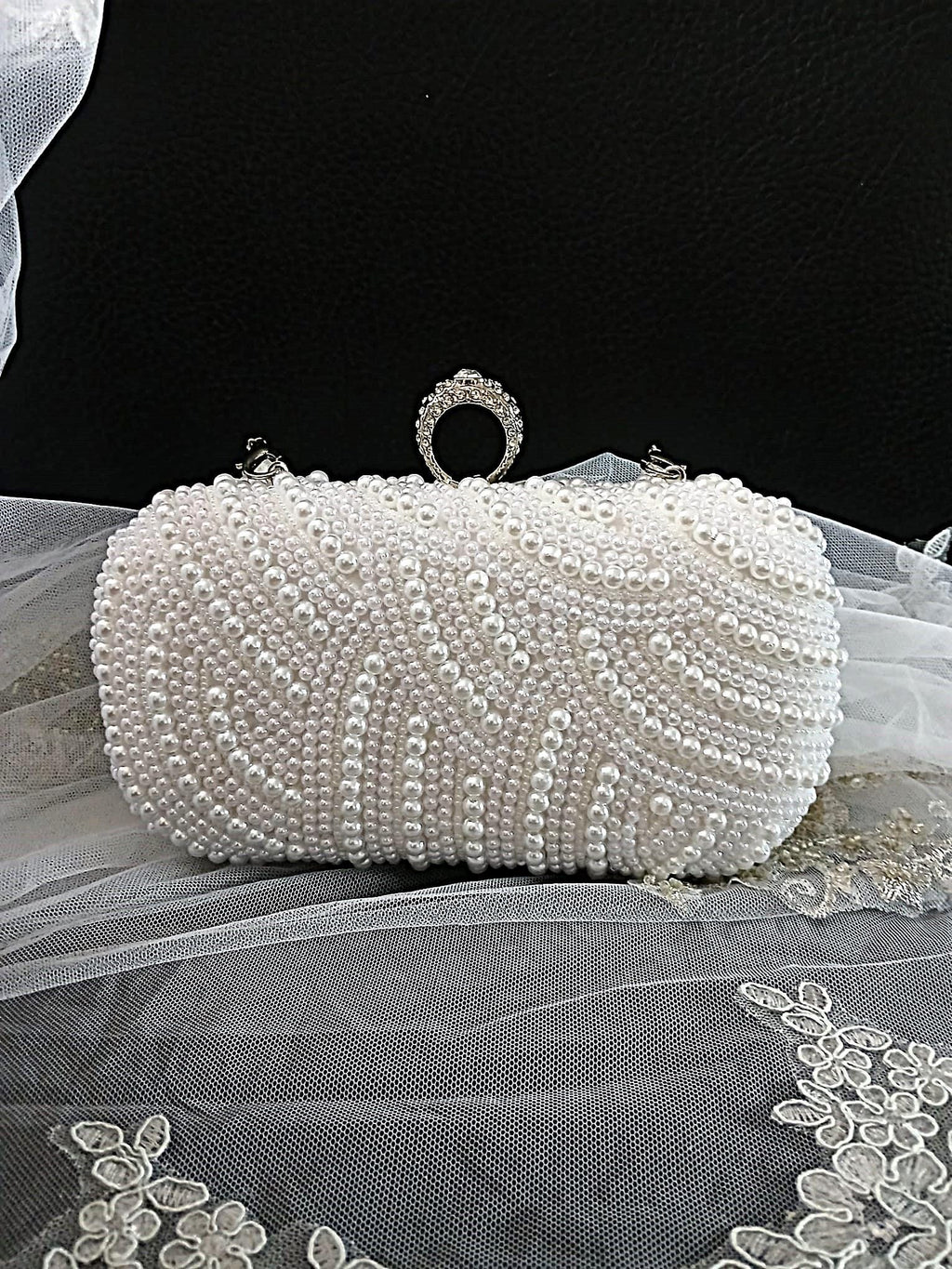 White Pearl Bridal Clutch,Wedding Purse With Silver Hardware,Handbag For Bride Or Bridesmaid
