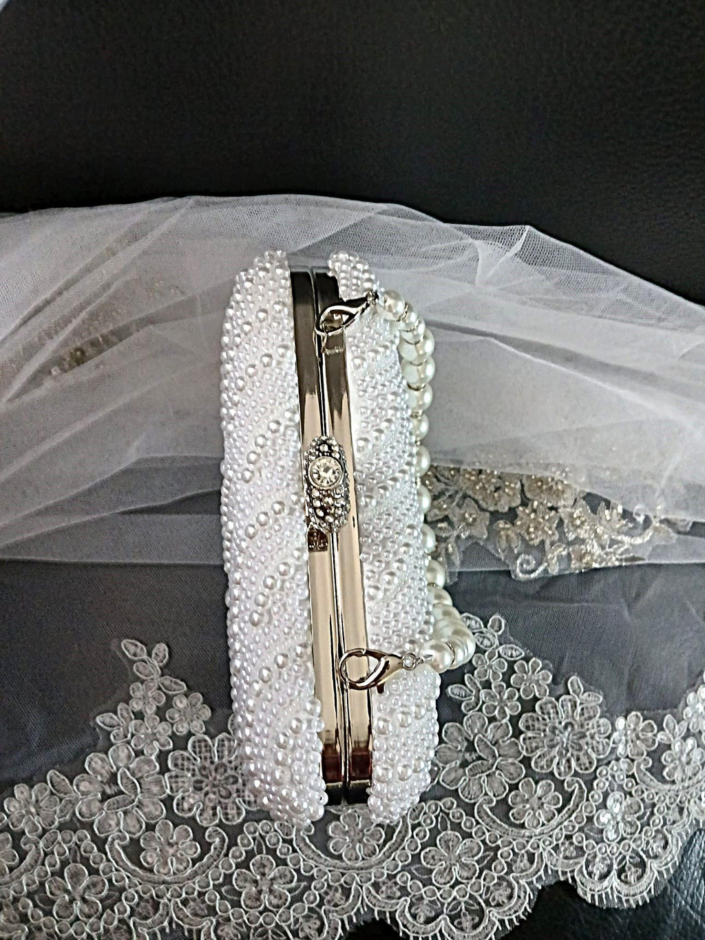 White Pearl Bridal Clutch,Wedding Purse With Silver Hardware,Handbag For Bride Or Bridesmaid