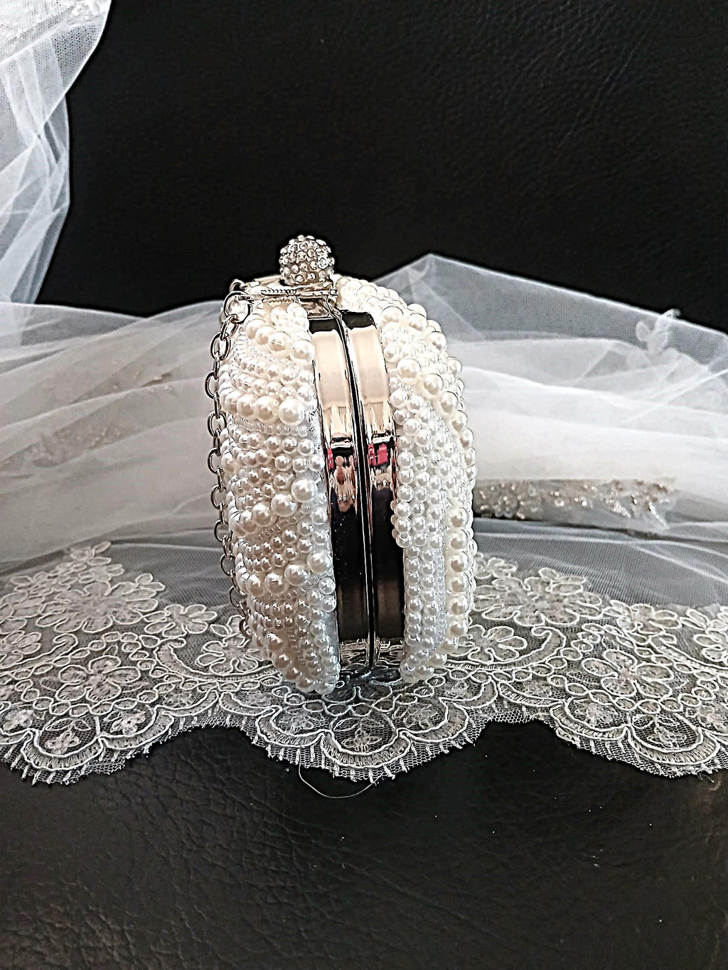 Ivory Pearl Bridal Clutch Bag,Wedding Purse With Silver Hardware,Handbag For Bride Or Bridesmaid