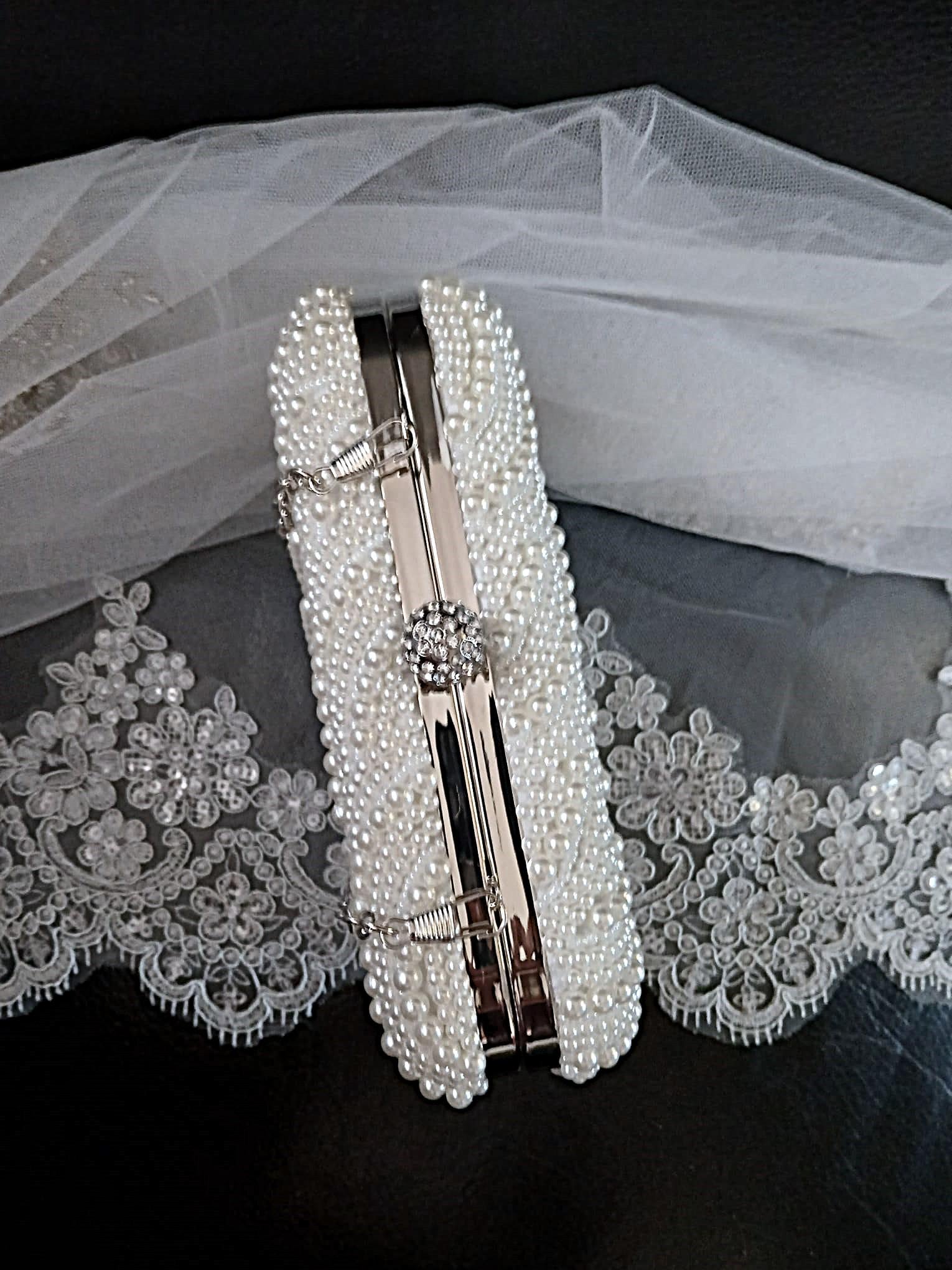 Ivory Pearl Bridal Clutch Bag,Wedding Purse With Silver Hardware,Handbag For Bride Or Bridesmaid