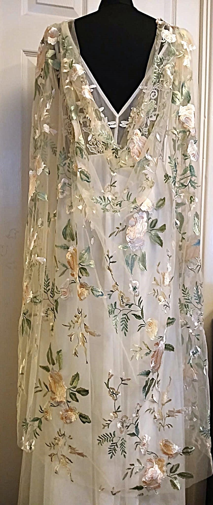 Champagne Wedding Cape: Embroidered Bridal Shrug (90cm)