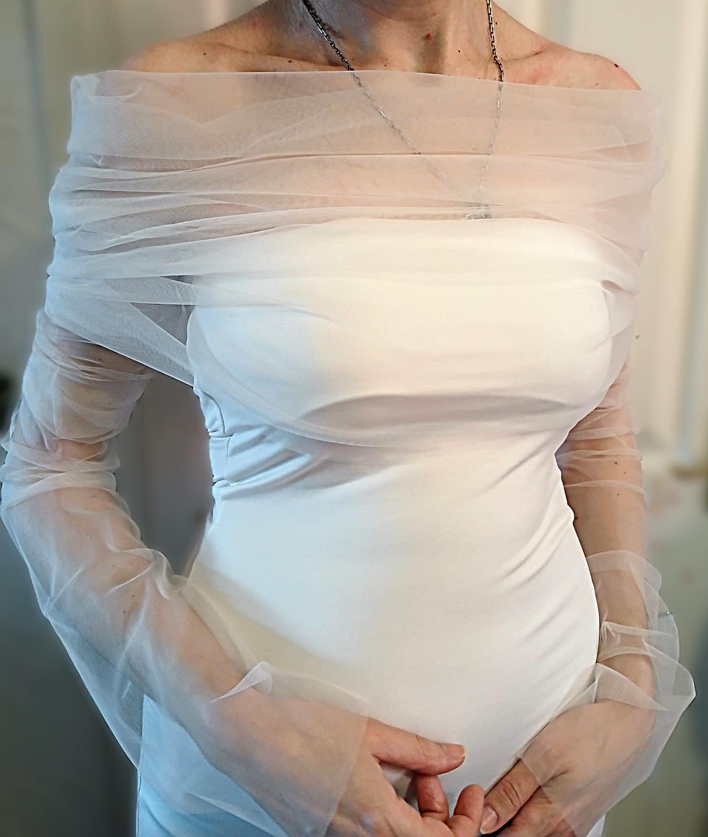 Tulle Wedding Bolero with Fingerless Gloves: Bridal Dress Topper