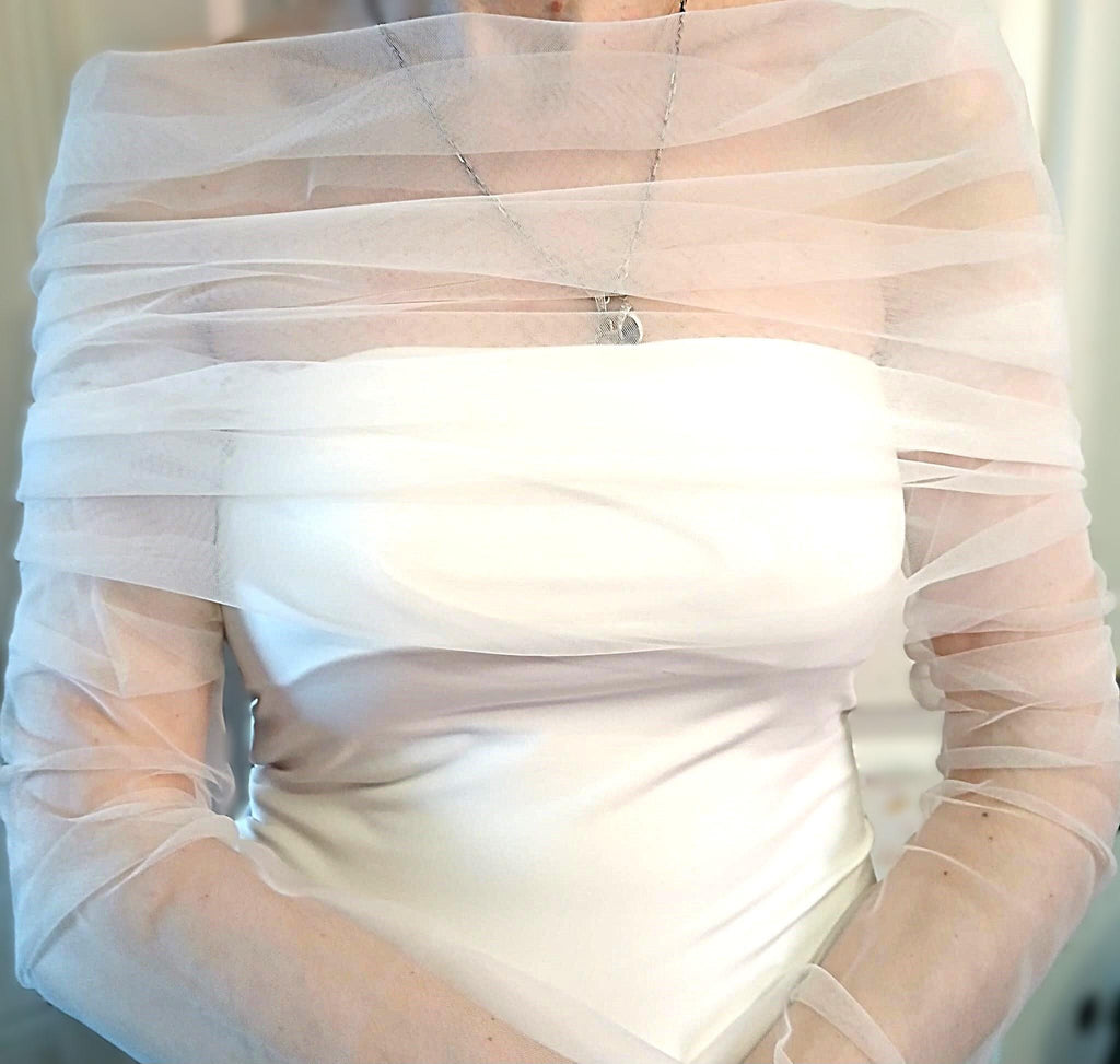 Tulle Wedding Bolero with Fingerless Gloves: Bridal Dress Topper