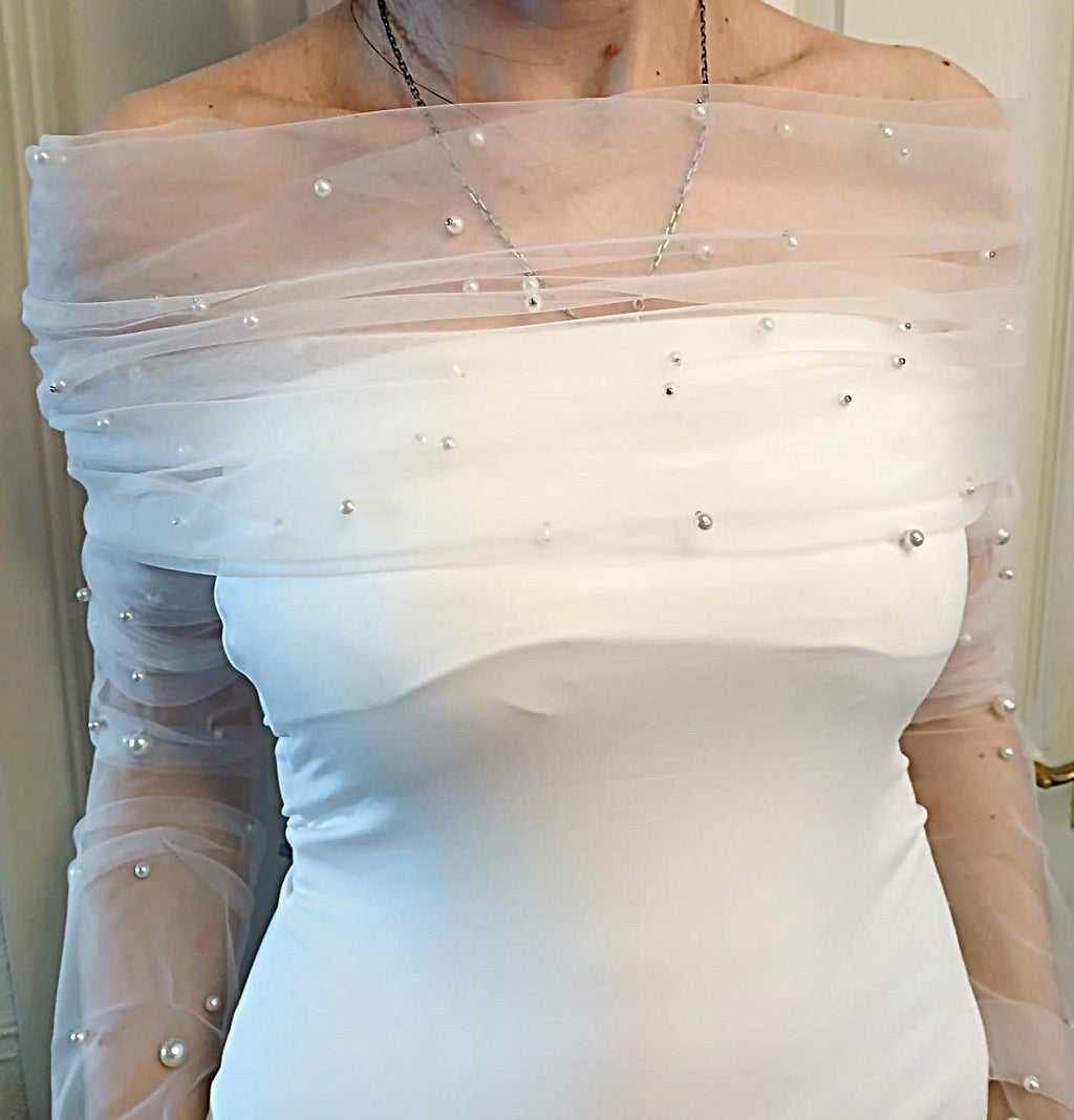 Pearl Tulle Bolero and Fingerless Gloves Set: Wedding Dress Topper