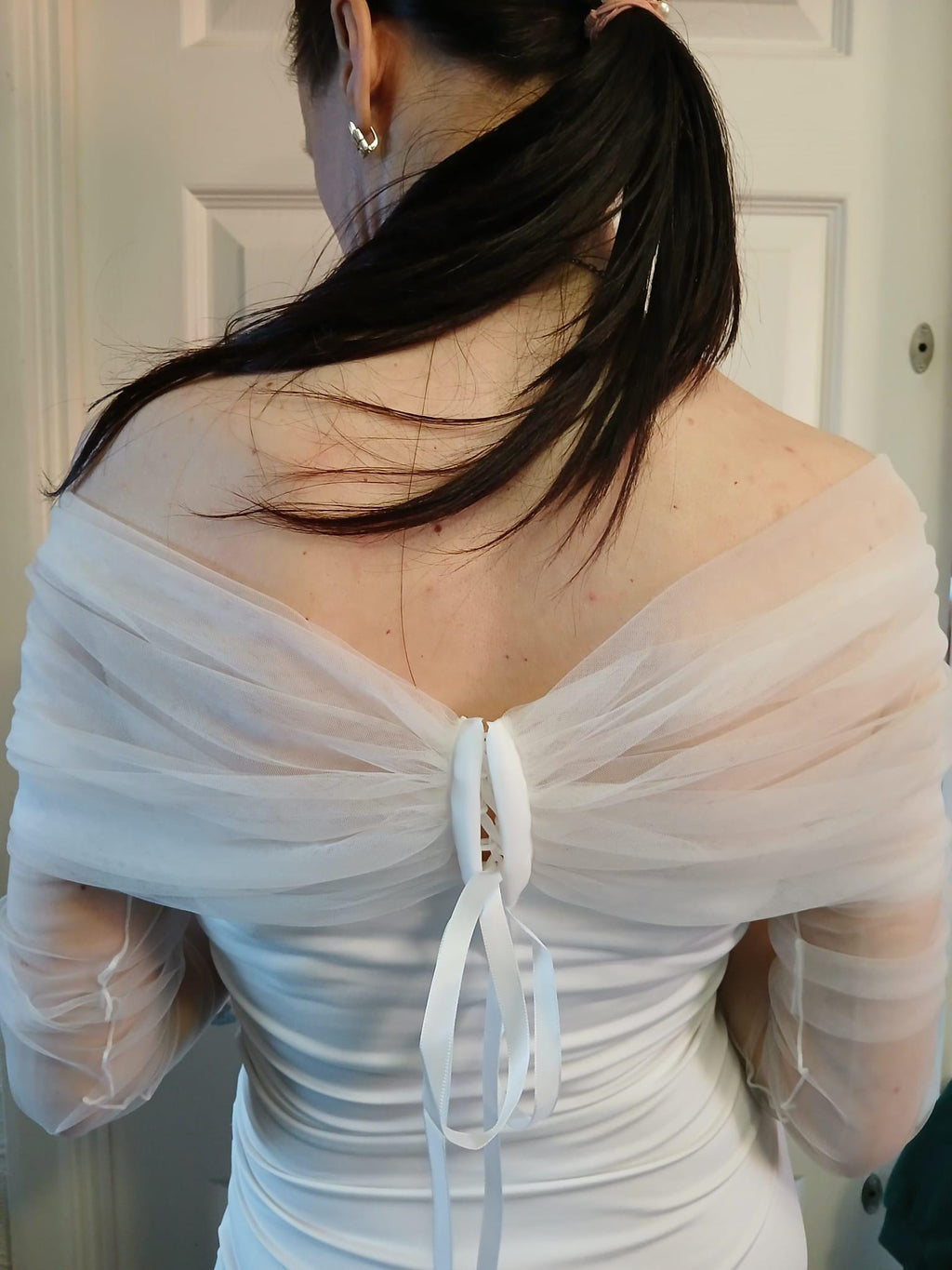 Pearl Tulle Bolero and Fingerless Gloves Set: Wedding Dress Topper