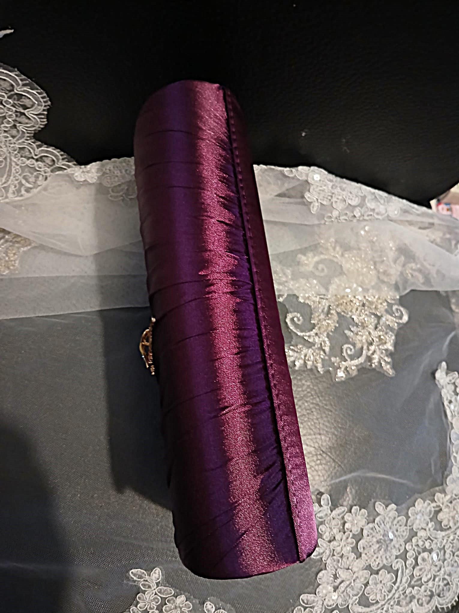 Dark Purple Satin Evening Clutch Bag: Formal Bridal Handbag