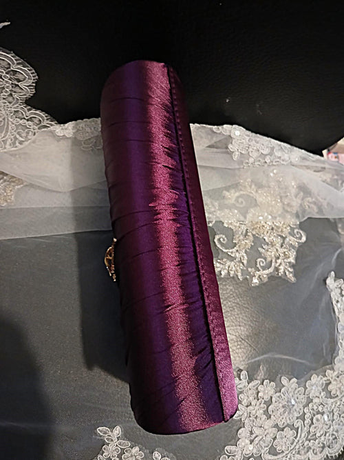 Dark Purple Satin Evening Clutch Bag: Formal Bridal Handbag