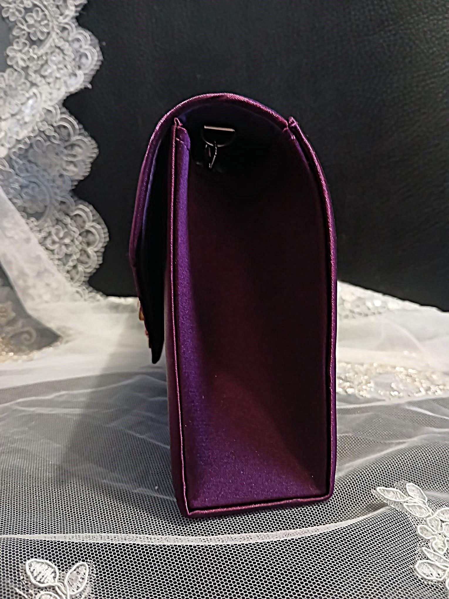 Dark Purple Satin Evening Clutch Bag: Formal Bridal Handbag