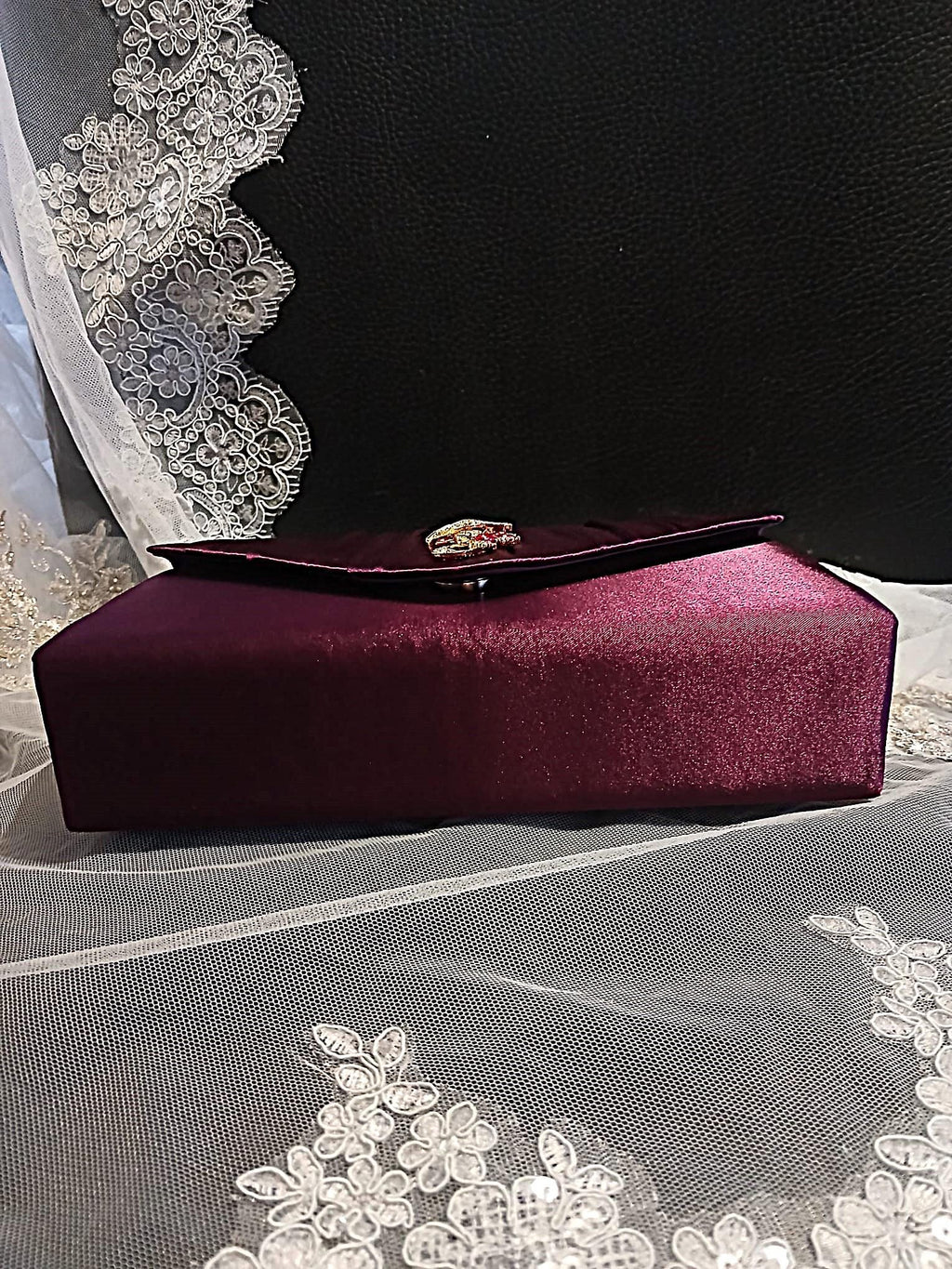 Dark Purple Satin Evening Clutch Bag: Formal Bridal Handbag