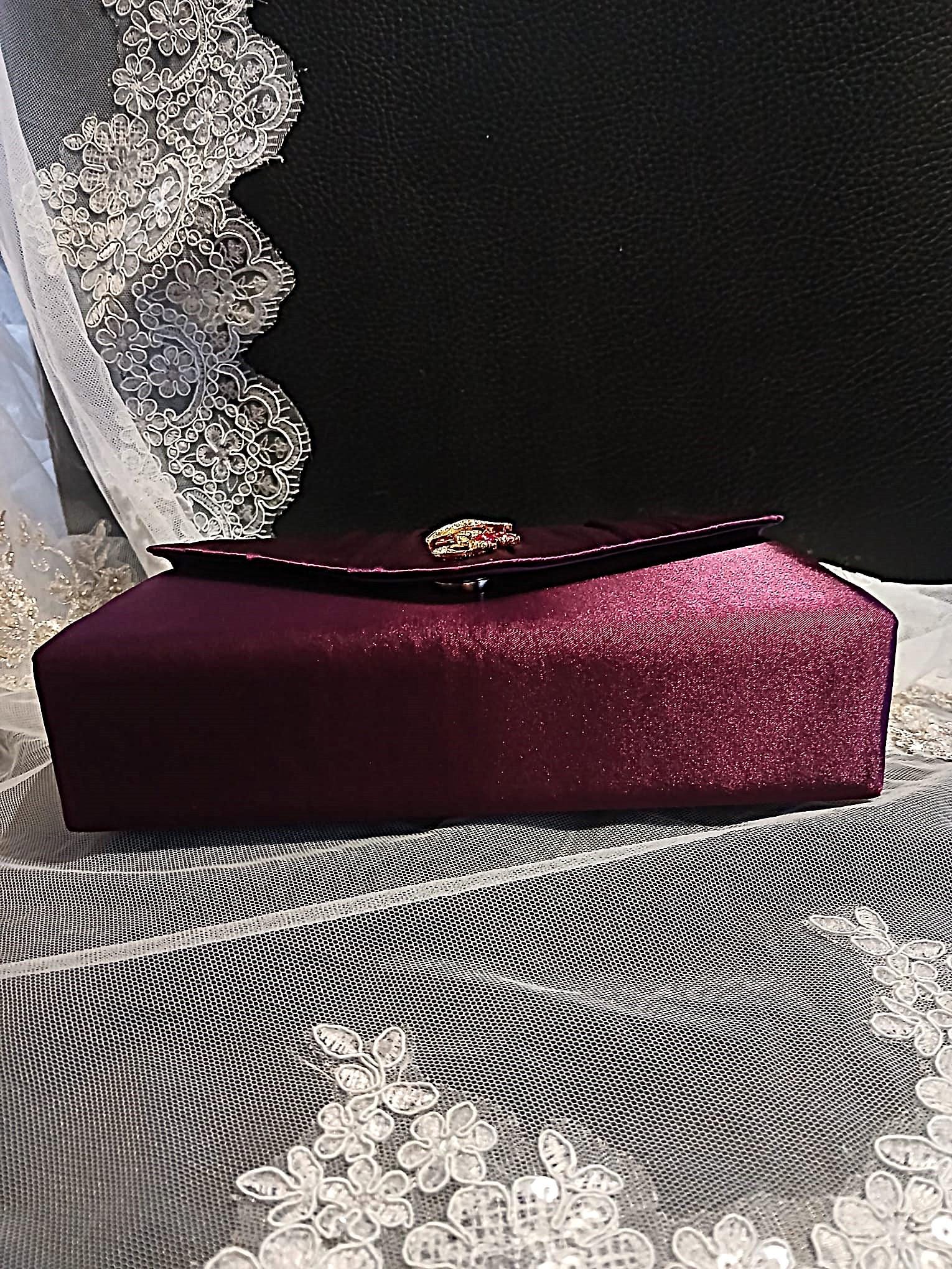 Dark Purple Satin Evening Clutch Bag: Formal Bridal Handbag