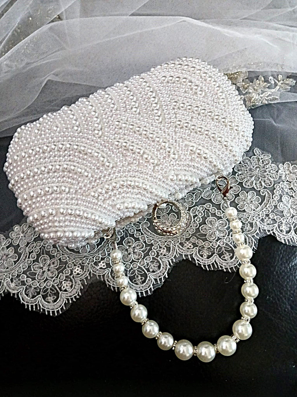 White Pearl Bridal Clutch,Wedding Purse With Silver Hardware,Handbag For Bride Or Bridesmaid