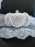 White Pearl Bridal Clutch: Geometric Wedding Purse with Silver Hardware