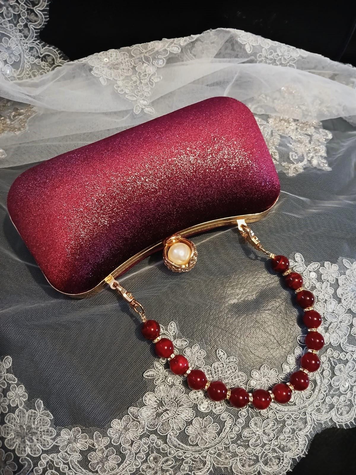Wine Red Velvet Evening Clutch: Gold Hardware, Burgundy Bridal Handbag