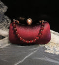 Wine Red Velvet Evening Clutch: Gold Hardware, Burgundy Bridal Handbag