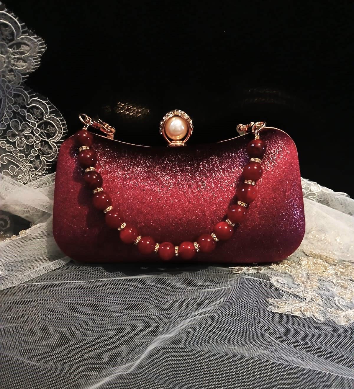 Wine Red Velvet Evening Clutch: Gold Hardware, Burgundy Bridal Handbag