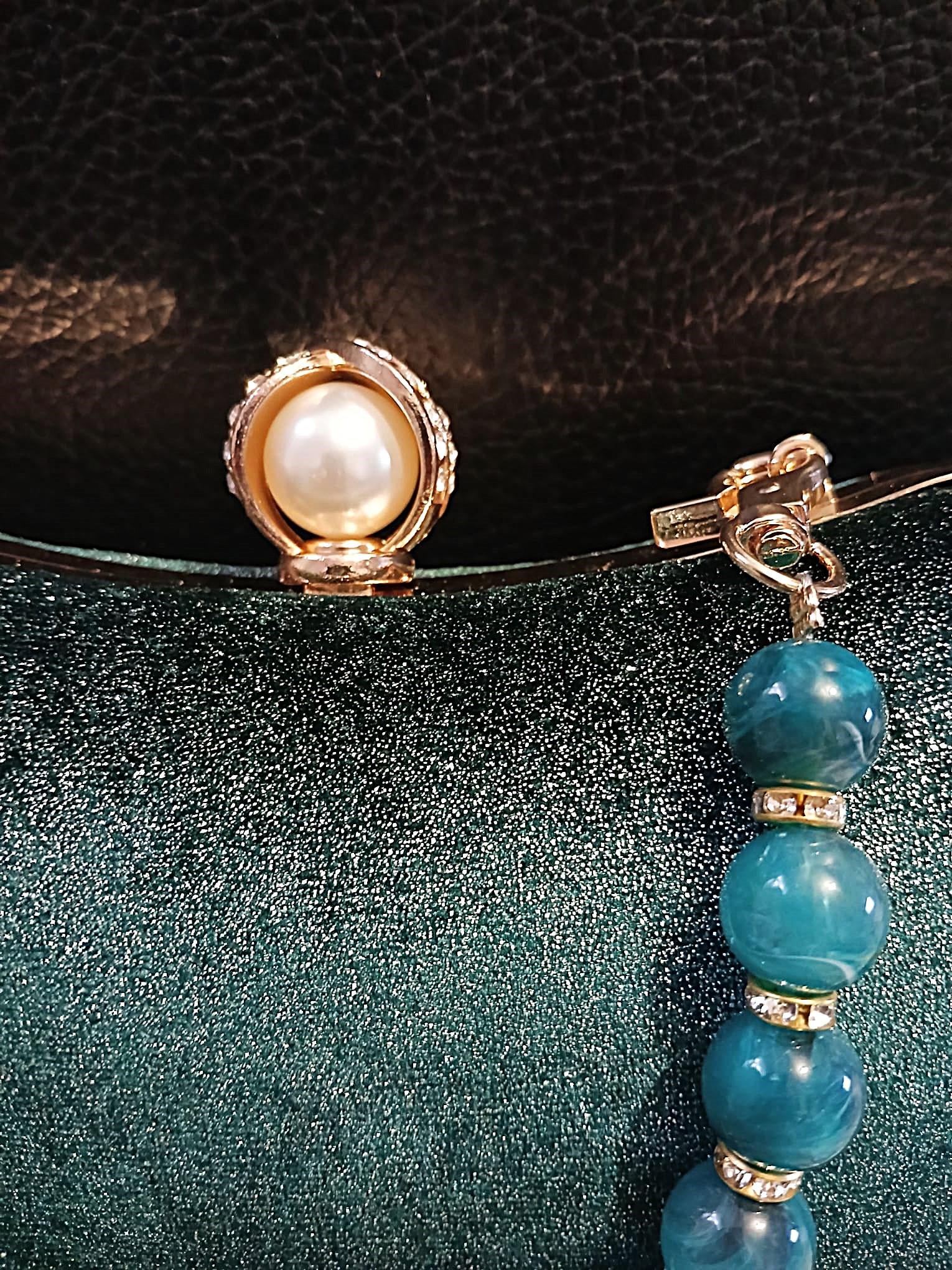 Emerald Green Velvet Clutch Bag: Gold Hardware Evening Handbag