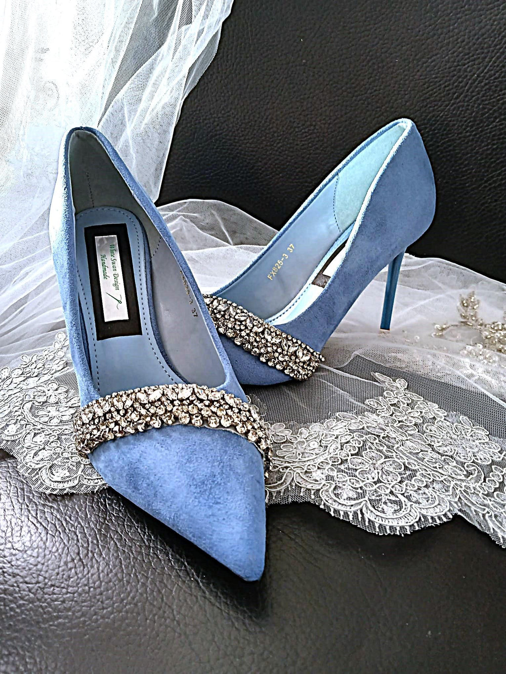 Indigo Blue Suede Evening Shoe & Clutch Set: Embellished Bridesmaid Heels