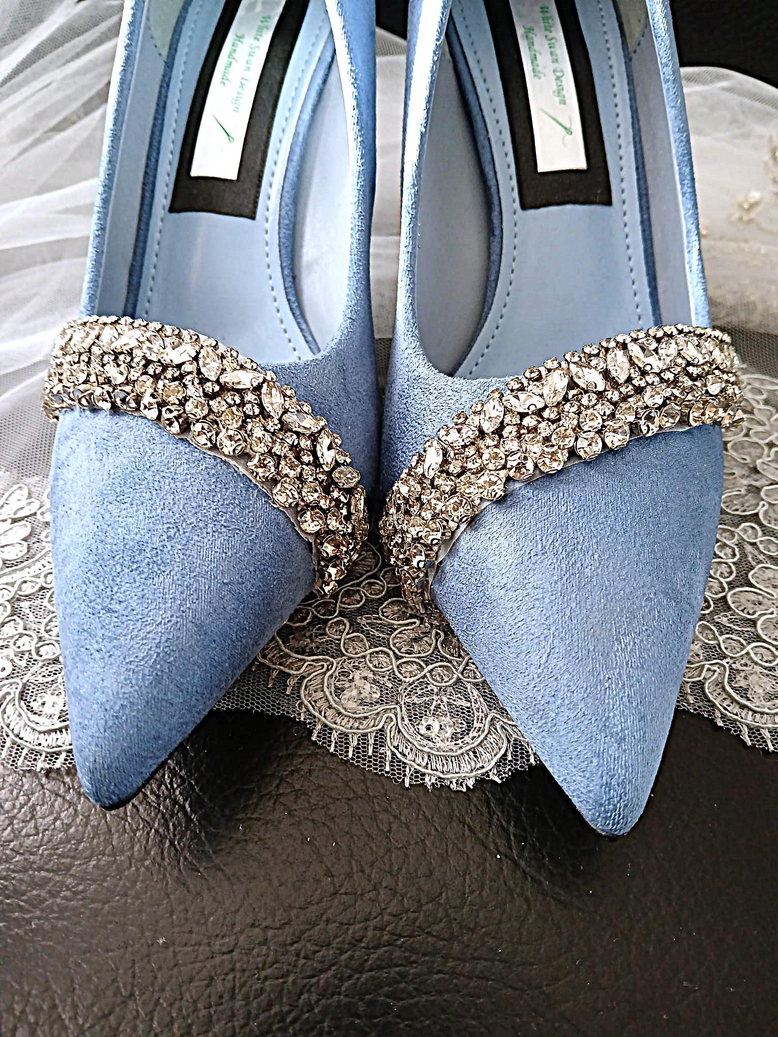 Indigo Blue Suede Evening Shoe & Clutch Set: Embellished Bridesmaid Heels