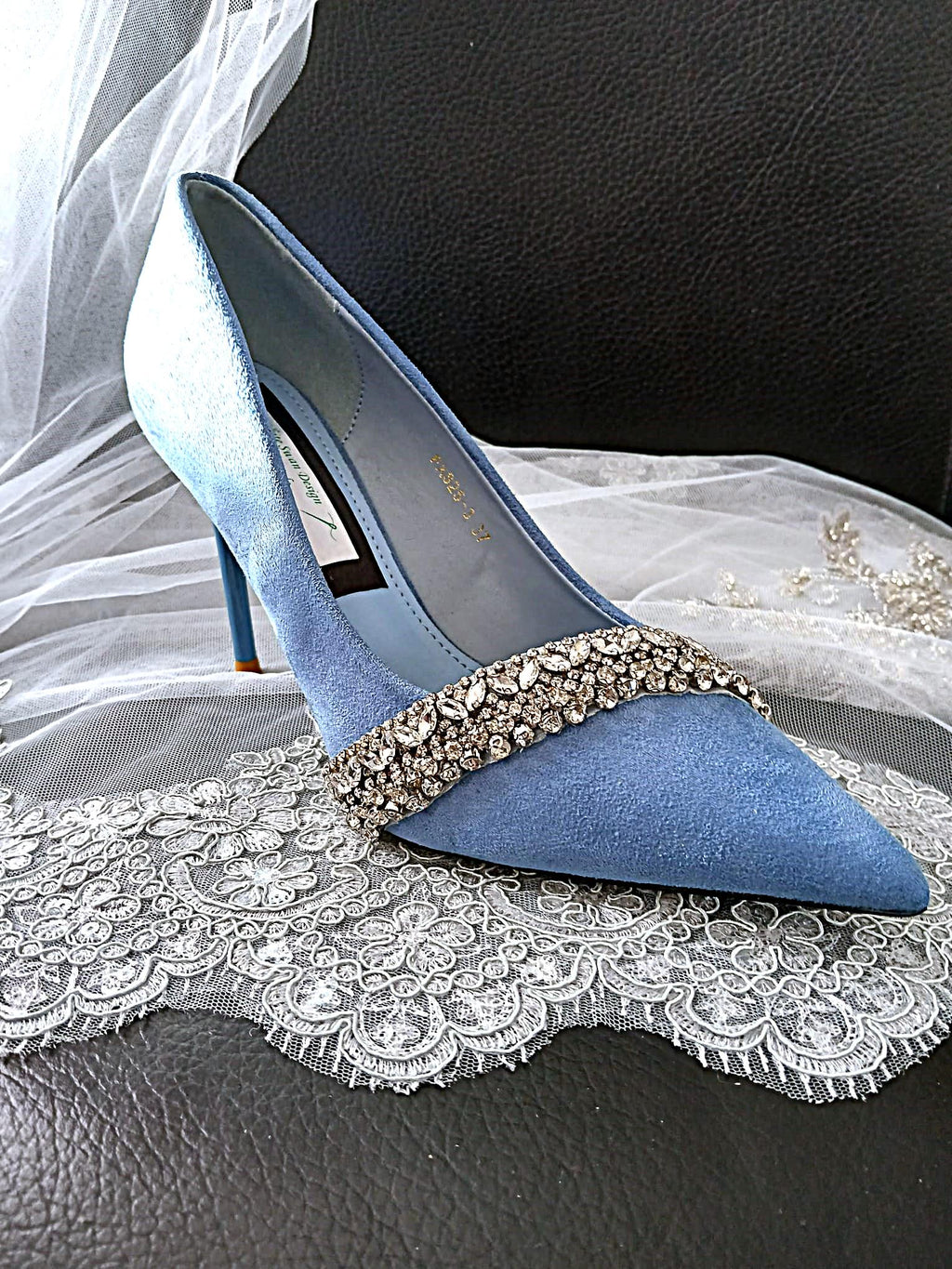 Indigo Blue Suede Evening Shoe & Clutch Set: Embellished Bridesmaid Heels