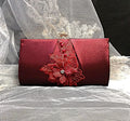 Wine Red Satin Evening Clutch: Floral Wedding Handbag