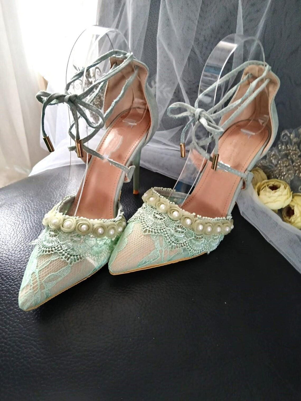 Lime Cream Suede High Heel Sandal & Clutch Set: Floral Formal Footwear