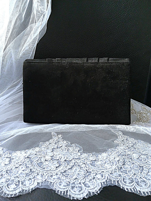 Black Suede Evening Clutch: Gothic Wedding Handbag