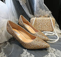 Gold Glitter Low Heel Shoes and Clutch Bag Set: Bridal, Bridesmaid Footwear