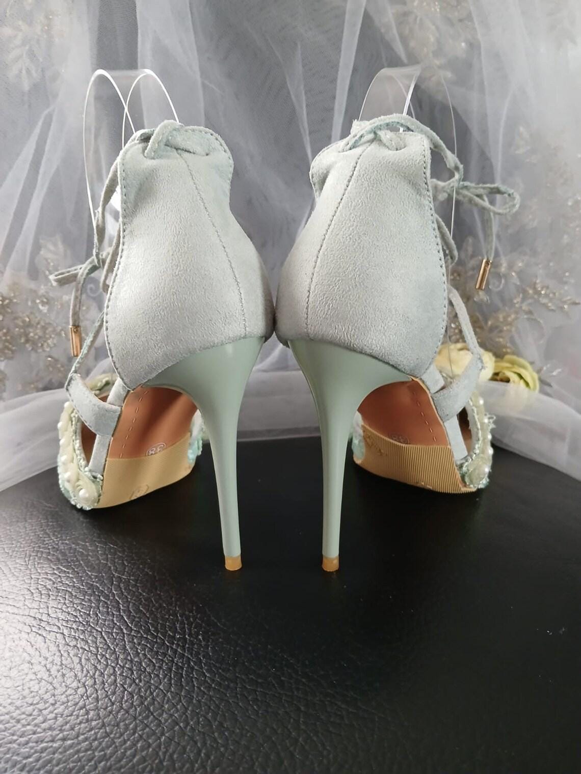 Lime Cream Suede High Heel Sandal & Clutch Set: Floral Formal Footwear