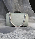 Lime Cream Velvet Clutch: Pearl Handle Wedding Handbag