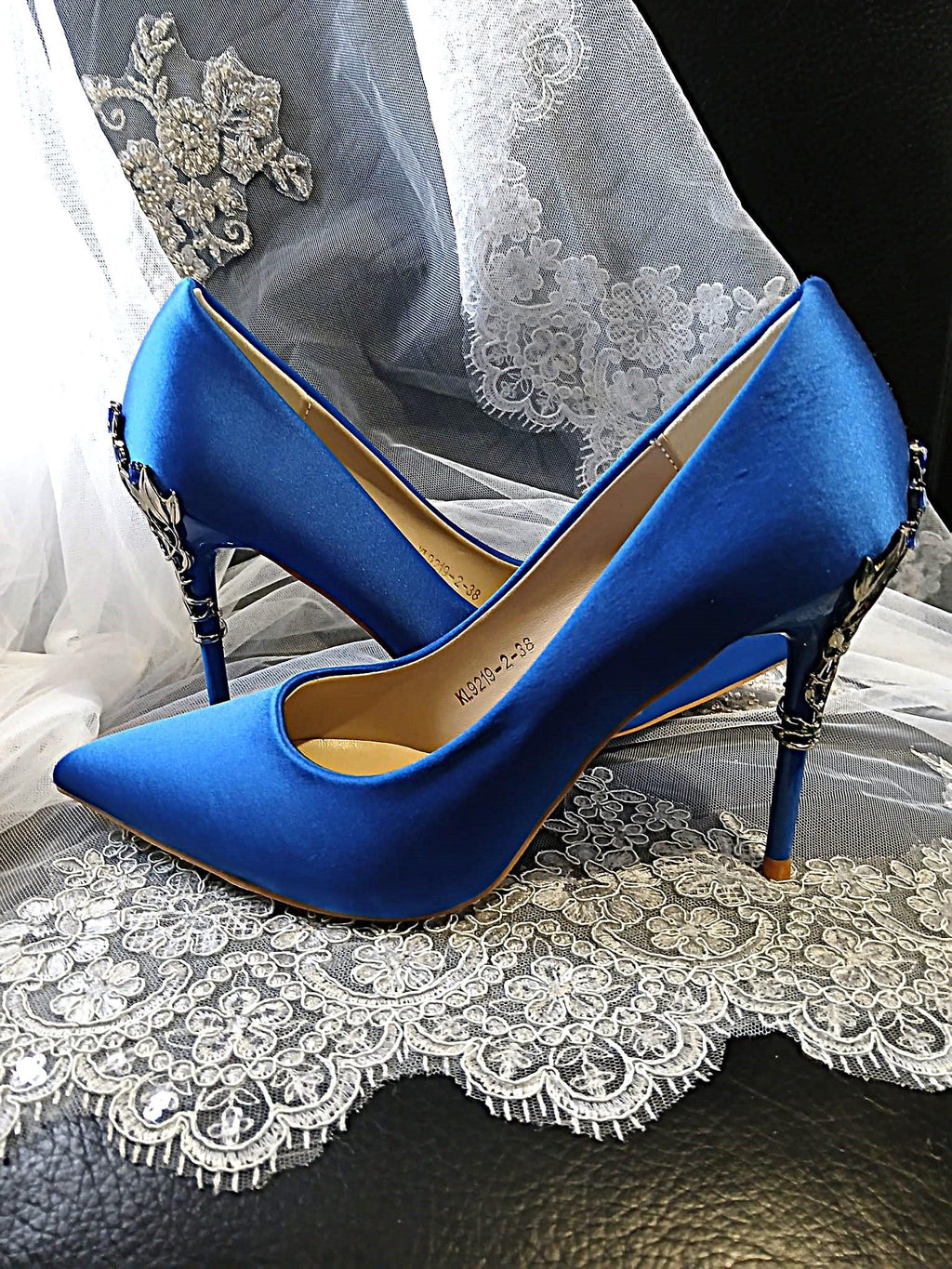 Royal Blue Satin Wedding Heels with Matching Clutch: Gothic Bridal Shoes