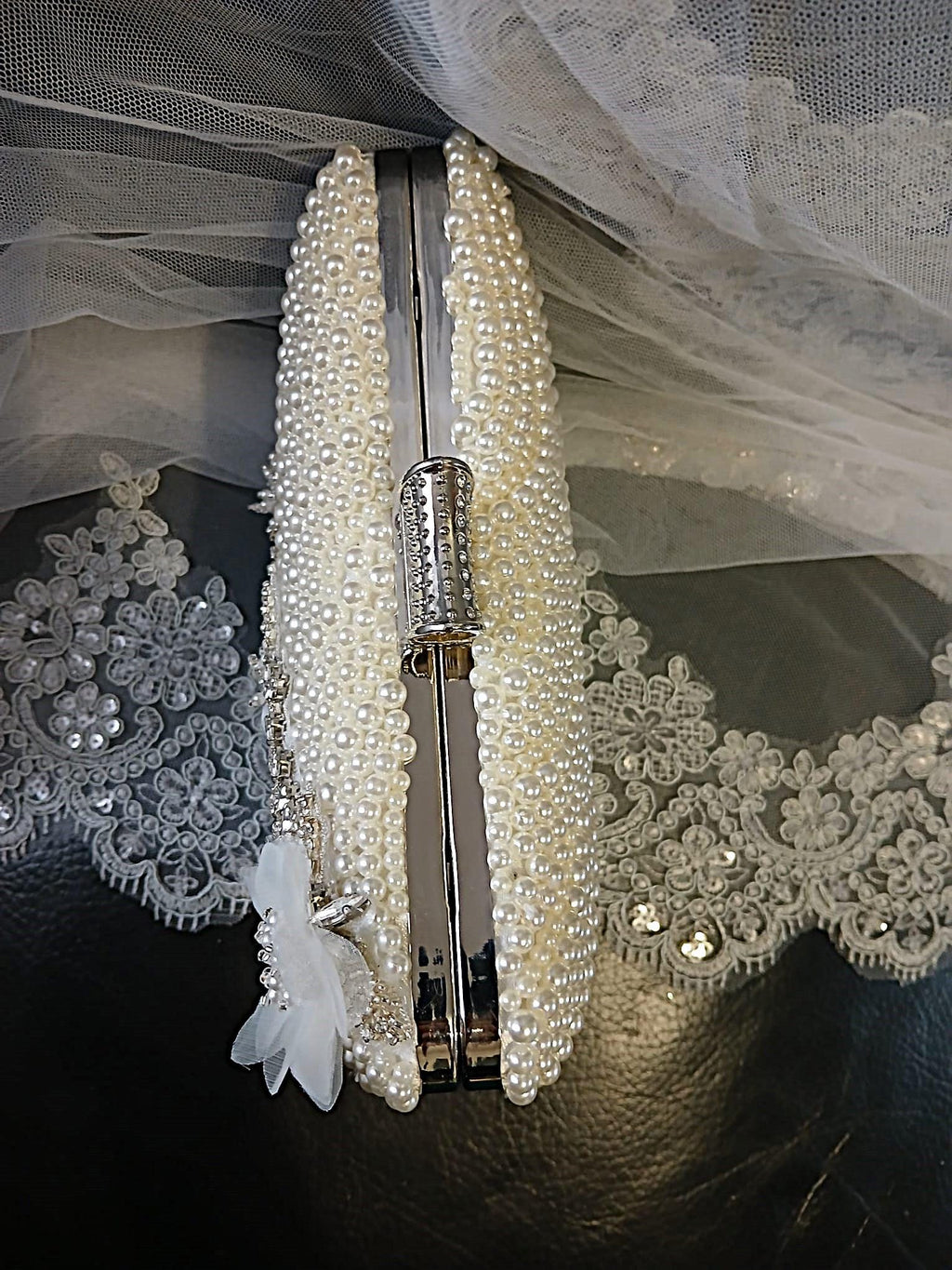 Ivory Pearl Evening Clutch Bag: Beaded Floral Bridal Handbag