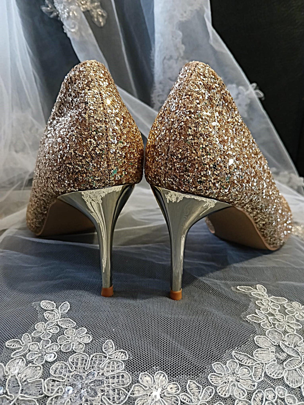 Gold Glitter Low Heel Shoes and Clutch Bag Set: Bridal, Bridesmaid Footwear