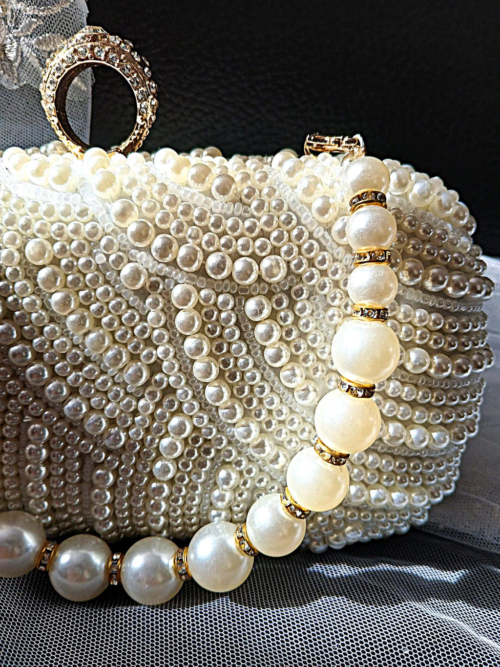 Ivory Pearl Bridal Clutch Bag,Wedding Purse With Gold Hardware,Handbag For Bride Or Bridesmaid