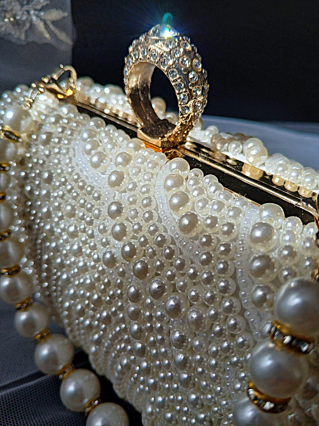 Ivory Pearl Bridal Clutch Bag,Wedding Purse With Gold Hardware,Handbag For Bride Or Bridesmaid