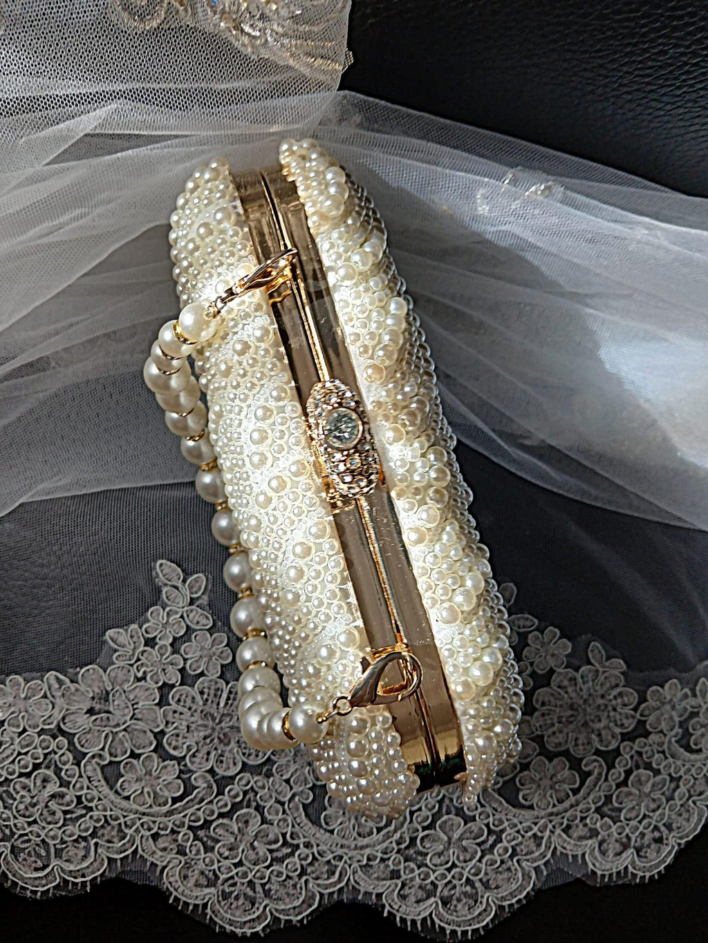 Ivory Pearl Bridal Clutch Bag,Wedding Purse With Gold Hardware,Handbag For Bride Or Bridesmaid