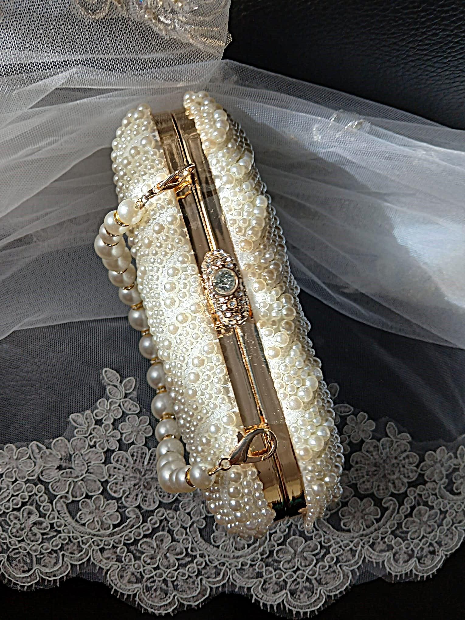 Ivory Pearl Bridal Clutch Bag,Wedding Purse With Gold Hardware,Handbag For Bride Or Bridesmaid