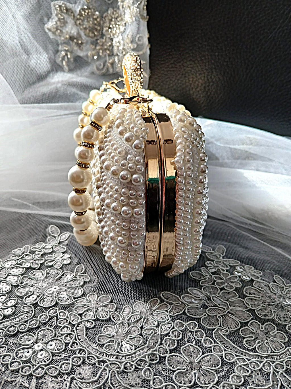 Ivory Pearl Bridal Clutch Bag,Wedding Purse With Gold Hardware,Handbag For Bride Or Bridesmaid
