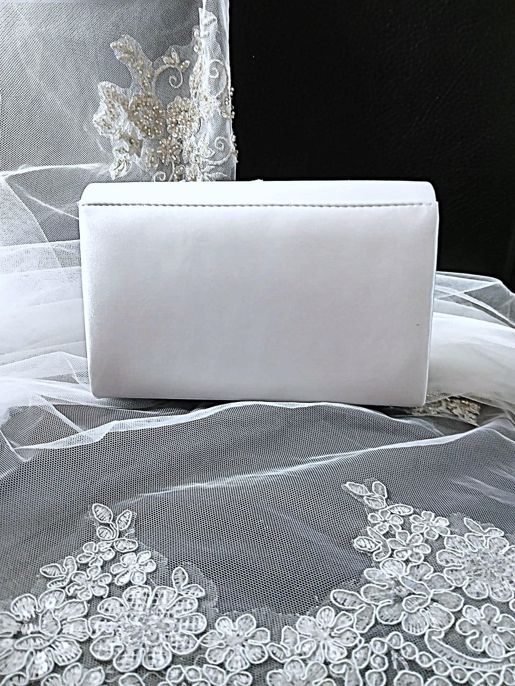 Silver Grey Satin Evening Clutch Bag with Matching Floral Design Hat